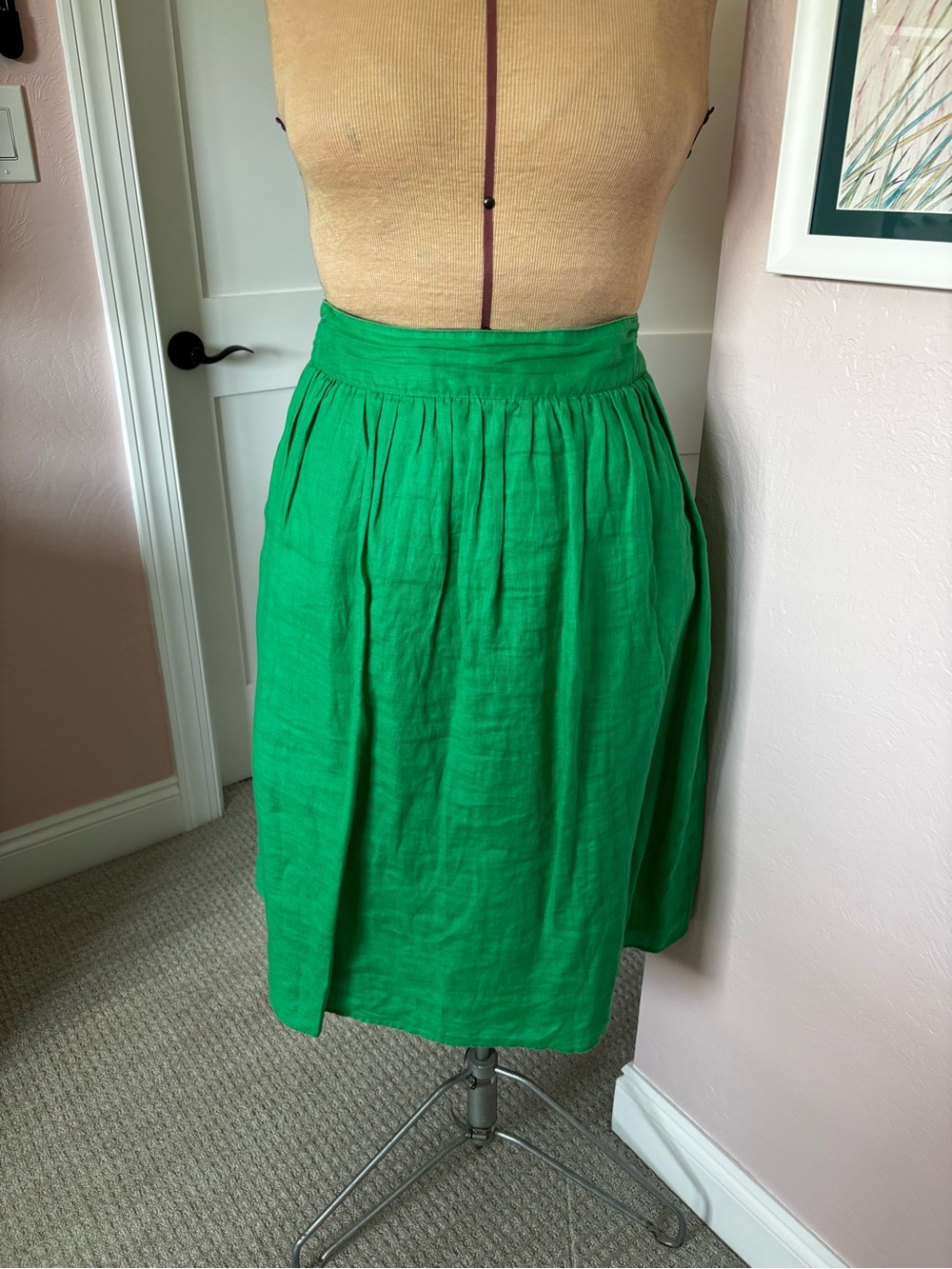J.Crew Kelly Green Linen A-Line Skirt